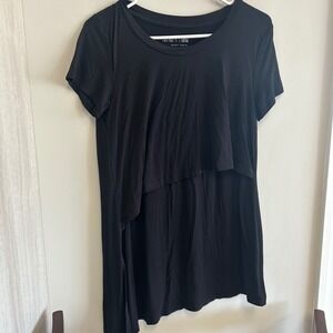 Latched Mama small Asymmetrical Nursing Top Black‎ T-Shirt Tie Detail Breastfeed